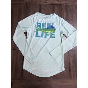 Reel Life Shirt Womens Small Aqua Blue Reel Life Raglan Long Sleeve Fishing